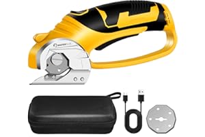 SakerPlus Cordless Electric Scissors, 4V Cardboard Cutter, Box Cutter - 2 Blades, 1 Storage Bag, Safety Lock & LED Light, Rechargeable Power Rotary Cutter for Box Carpet Fabric Plastic Leather