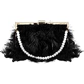 Amylove Feather Clutch Purses for Women, Evening Bags Furry Purse with 2 Chains for Wedding Bride Fringe Glossy Designer