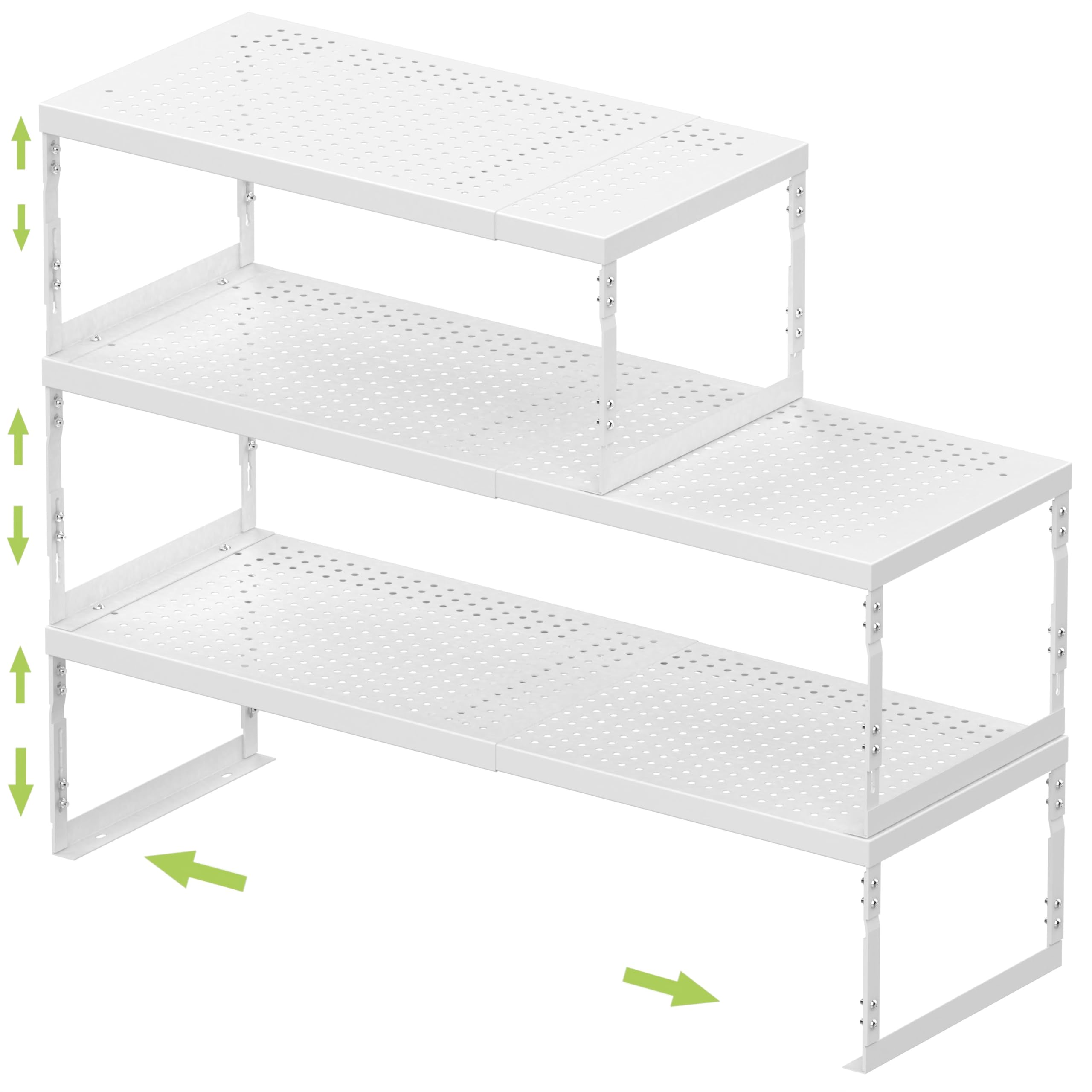 Photo 1 of Jojocross Adjustable Stackable Metal Storage Shelf Organizer - Expandable Wire Rack with Perforations for Kitchen, Pantry, Bathroom, Cabinet & Office-Compact, Durable & Sturdy (3PACKS/Large/White)