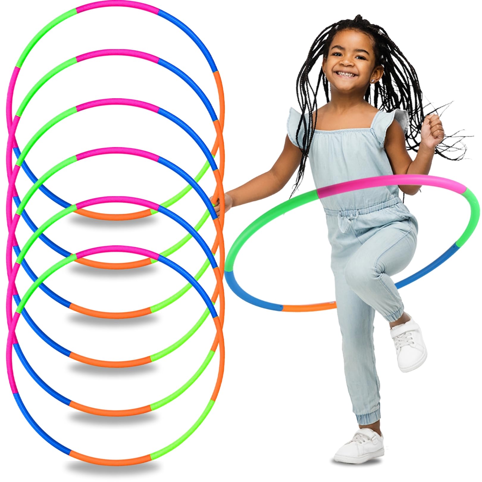 Photo 1 of 6 Pack: Toy Hoop Bundle Pack - Snap Together Detachable Adjustable Weight Size Plastic Hoops - Kids Hoola Rings for Sports, Exercise, Playing, 32-Inch