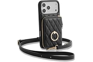 ZVE for iPhone 17 Pro Max Wallet Case for Women, Crossbody Purse with Wrist Strap Ring Holder Flip Cover 6.9 Inch-Black