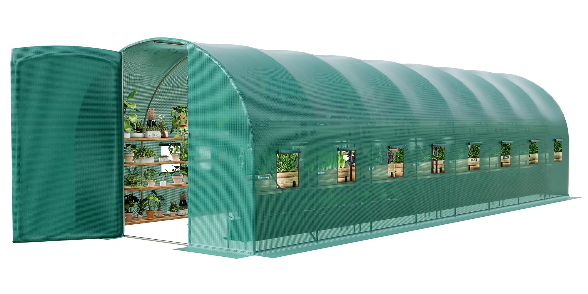 Photo 1 of **SELLING FOR PARTS AS PARTIAL SET. BOX ONE OF TWO**Large 27x10x7 ft Outdoor Walk-in Greenhouse with 16 Mesh Windows & Swing Door, 325x120 in Heavy-Duty Galvanized Steel Frame and Thick PE Cover for Full Protection, Green Garden Plant House for Backy