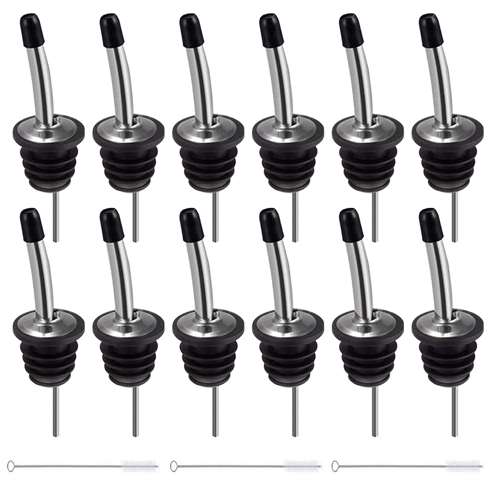 Olive Oil Pourer Bottle, 12 Pieces Stainless Steel Pouring Spouts, Conical Spout, with Reusable Lid – for Wine, Oil, Liquor, Syrup, Vinegar, Salad