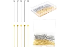 200PCS 50mm /2 Inch Eye Pins for Jewelry Making Head Pins Ball Pins, Yumttero Straight Pins for Jewelry Making Supplies Craft Bracelet Necklace Supplies-(Ball Pins,Stainless Steel & Gold)