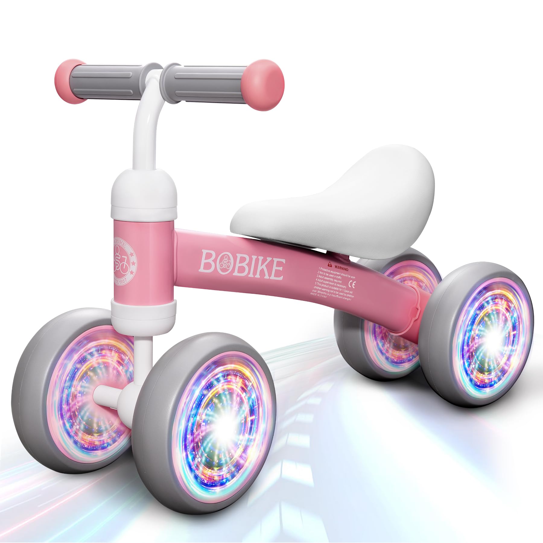 Photo 1 of Bobike Baby Balance Bike Toys for 12-36 Months Kids Toy Boy and Girls Gifts Toddler Best First Birthday Gift Children Walker No Pedal Infant 4 Wheels Bicycle (Colorful, Pink-Light)
