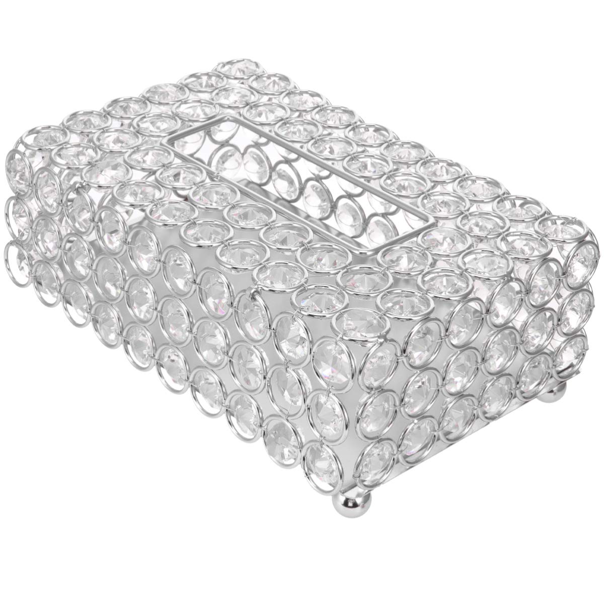 Crystal Tissue Box Cover Rectangular Decorative Toliet Paper Box Napkin Holder Facial Tissue Container for Bathroom Dresser Night Stand (Silver)