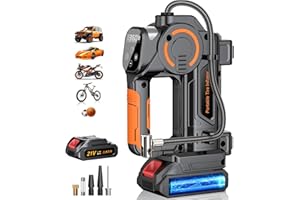ZOPOM Portable Air Compressor - 160 PSI, 21V Battery, LCD Display, LED Flashlight, Triple Cooling System, 4+N Inflation Modes, Orange, Car, SUV, Motorcycle, Bike, Ball Tire Inflator