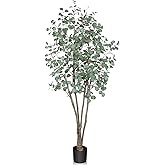 7FT Artificial Eucalyptus Tree Indoor, Tall Faux Eucalyptus Plant with Pre-Potted Realistic Silk Leaves and Trunk, Fake Eucalyptus Tree for Office Living Room Bedroom Foyer Porch Home Corner Decor