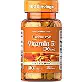 Puritan's Pride Premium Vitamin K 100mcg, 100 Tablets | Dietary Supplement for Bone, Joint, and Blood Clotting Health Support, 100 Day Supply
