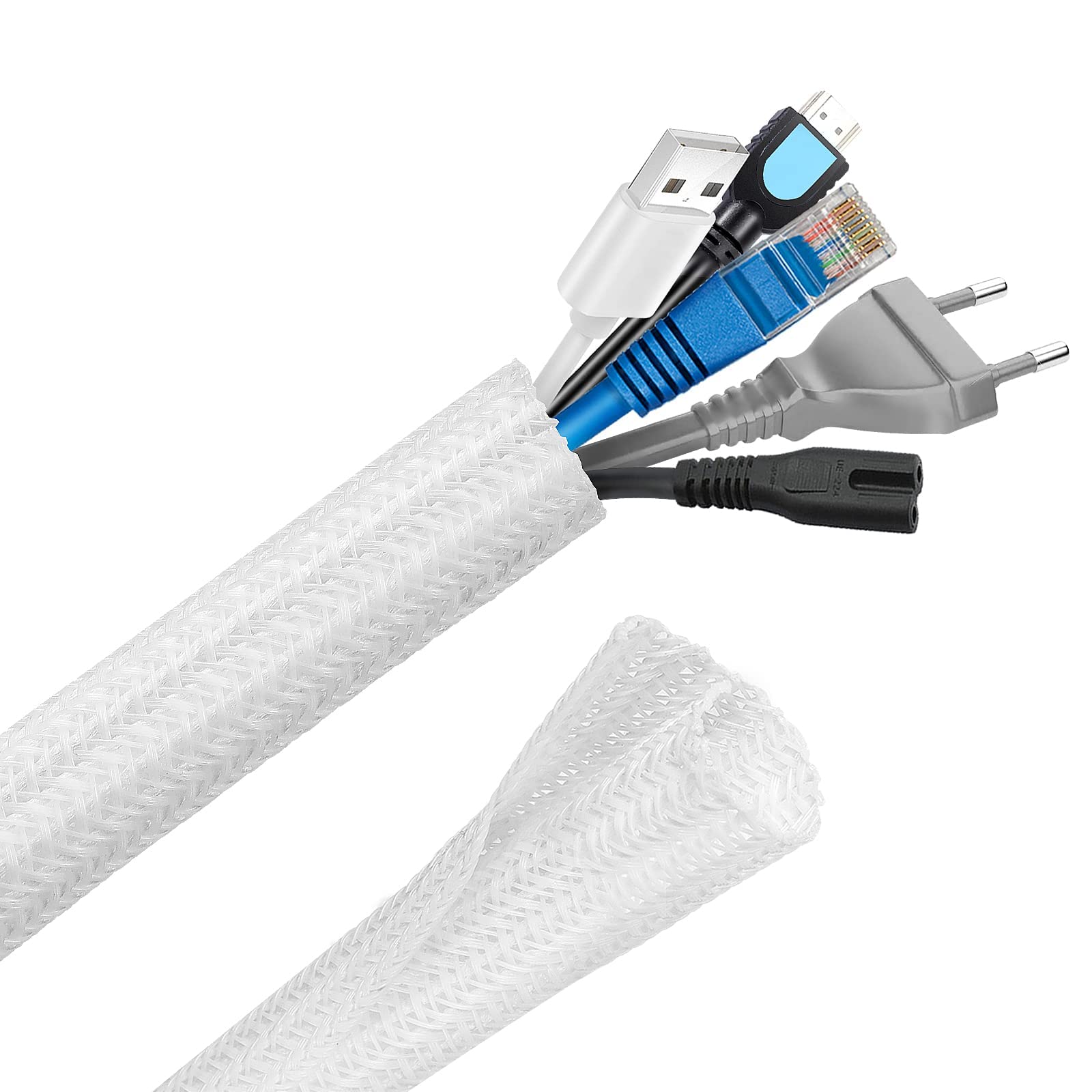 Hocerlu Cable Tidy Sleeve, Flexible Cable Management, Diameter 12-20mm, Wire Tidy Organizer for TV/PC/Home and Office Cord, Pet Cable Protector Animal Chewing-Proof
