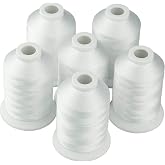 Simthread 6 Polyester White Machine Embroidery Threads 1000M(1100Yards) Compatible with Brother, Babylock, Janome, Pfaff, Singer, Bernina and Other Home Machines (White)