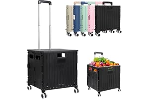 Lovallab Foldable Utility Cart with Wheels, Portable Shopping Cart, Grocery Cart, Collapsible Rolling Crate, 4 Rotate Wheels,