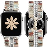 JR.DM Boho Beaded Natural Stone Bracelet for Women Compatible with Apple Watch Band 38/40/41/42/44/45/46/49mm, Handmade Braided Rope Strap for iWatch Series 10/9/8/7/6/5/4/3/2/1/SE, Agalmatolite