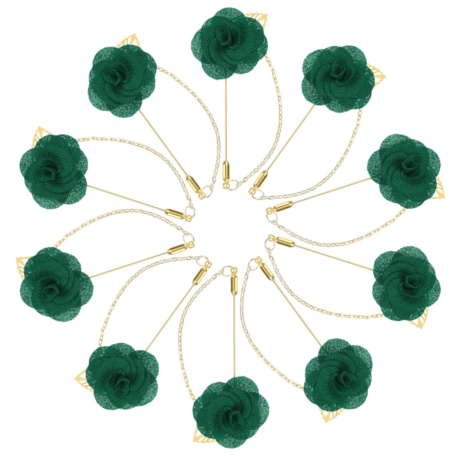 Photo 1 of M METERXITY 10-Pack Camellia Flower Lapel Pin for Men Suit, Camellia Brooch Pin with Gold Leaf Brooch for Men Women Wedding Accessories/Suit Tuxedo Corsage Wedding Party Brooch [Dark Green]