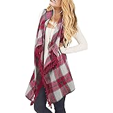 Inorin Womens Sleeveless Plaid Asymmetrical Hem Tassel Drape Open Front Cardigan Vest