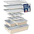 Bakken 8-Piece Stackable Bakeware Set - Ceramic Non-Stick Coating, Baking Sheets, Assorted Baking Pans, PTFE, PFOA & PFOS Free - Healthy Baking, Ergonomic Handles, Cooling Rack, Non-Toxic, Oven-Safe