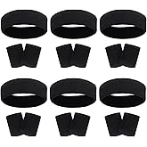 18 Pcs Sweatbands Headband Wristband Set Colorful Striped Terry Cloth Sports Athletic Gym 80s Sweat Headbands