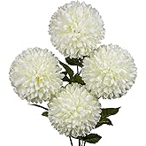 Briful Autumn Artificial Chrysanthemums Ball Flowers 6’’ Large Heads Mums Stems Cream White Fake Hydrangea Flowers Bridal Wedding Bouquet for Home Garden Party Wedding Decoration, Set of 4