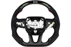MOTAFAR Steering Wheel, Carbon Fiber D-shaped Flat-bottom LED Shift Indicator Racing With Heating Function Display Preforated Leather Grip for Dodge/Jeep Grand Cherokee/SXT/GT/RT/SRT/HELLCAT