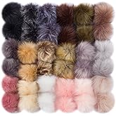 36 Pcs Faux Fur Pom Poms for Hats - 4.5 Inch Soft Pom Pom Fluffy Balls with Elastic Loop for Crafts, Removable Knitting Accessories for Shoes Gloves Bags Scarves Keychain (18 Colors)