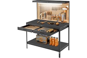 PTERYING Work Bench, Work Benches for Garage, Work Table, A3 Steel 600LBS Capacity Workbench for Garage Tool Storage Workshop Basement, Tool Table Bench