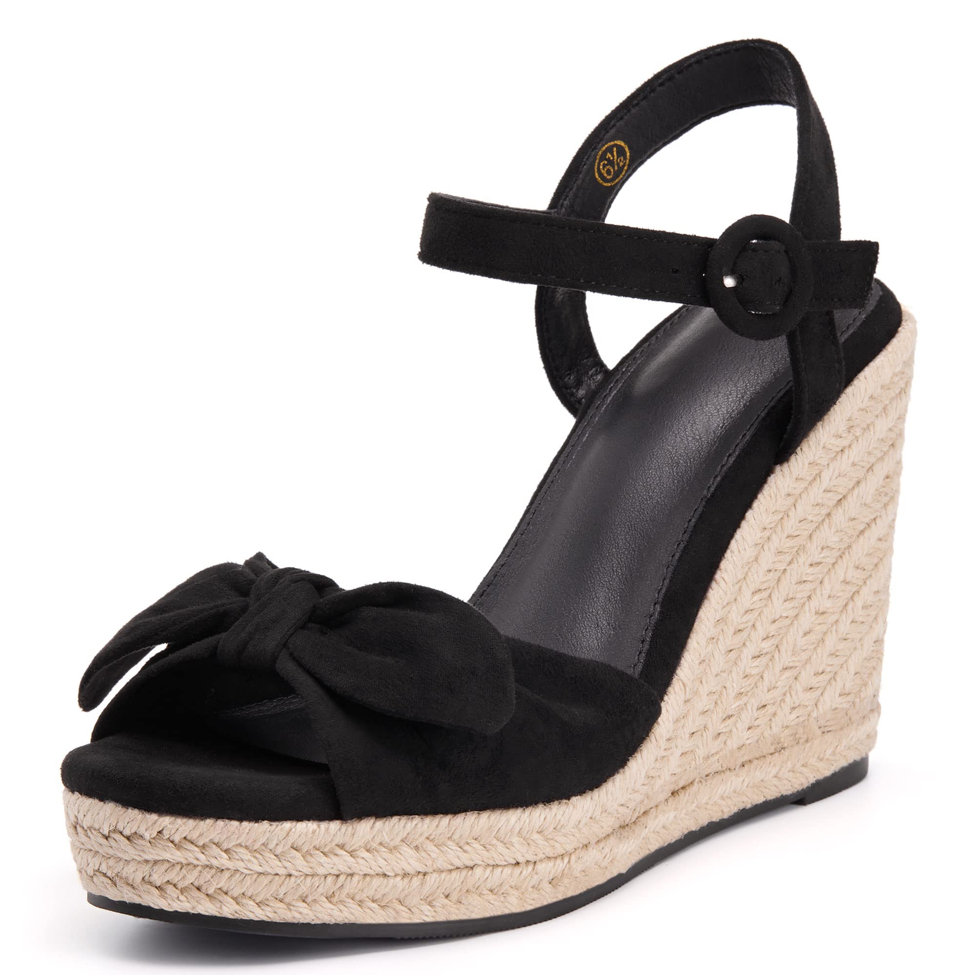 Photo 1 of Coutgo Womens Espadrilles Wedges Bow Platform Sandals Open Toe Ankle Strap Summer Dress Heels Black Cute Shoes