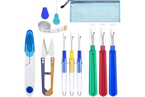 11 Pcs Seam Ripper and Needle Threaders Kit, 3 Big and 3 Small Stitch Thread Remover Tool, 2 Thread Snips, Soft Tape Measure 