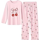 Umeyda 2-Piece Pajama Set for Girls, Cotton Cartoon Pattern Sleepwear Pjs Set Size 5-14
