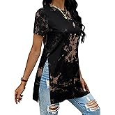 Remidoo Side Slit Tees for Women Tunic Tops Crewneck Long T Shirt Loose Fit Short Sleeve Tee
