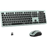 MPTOG Wireless Keyboard and Mouse Combo, Full-Size 104-Key Office Keyboard with 15 Function Keys, Numeric Keypad, Single USB Receiver, Compatible with PC and Laptop(Green)