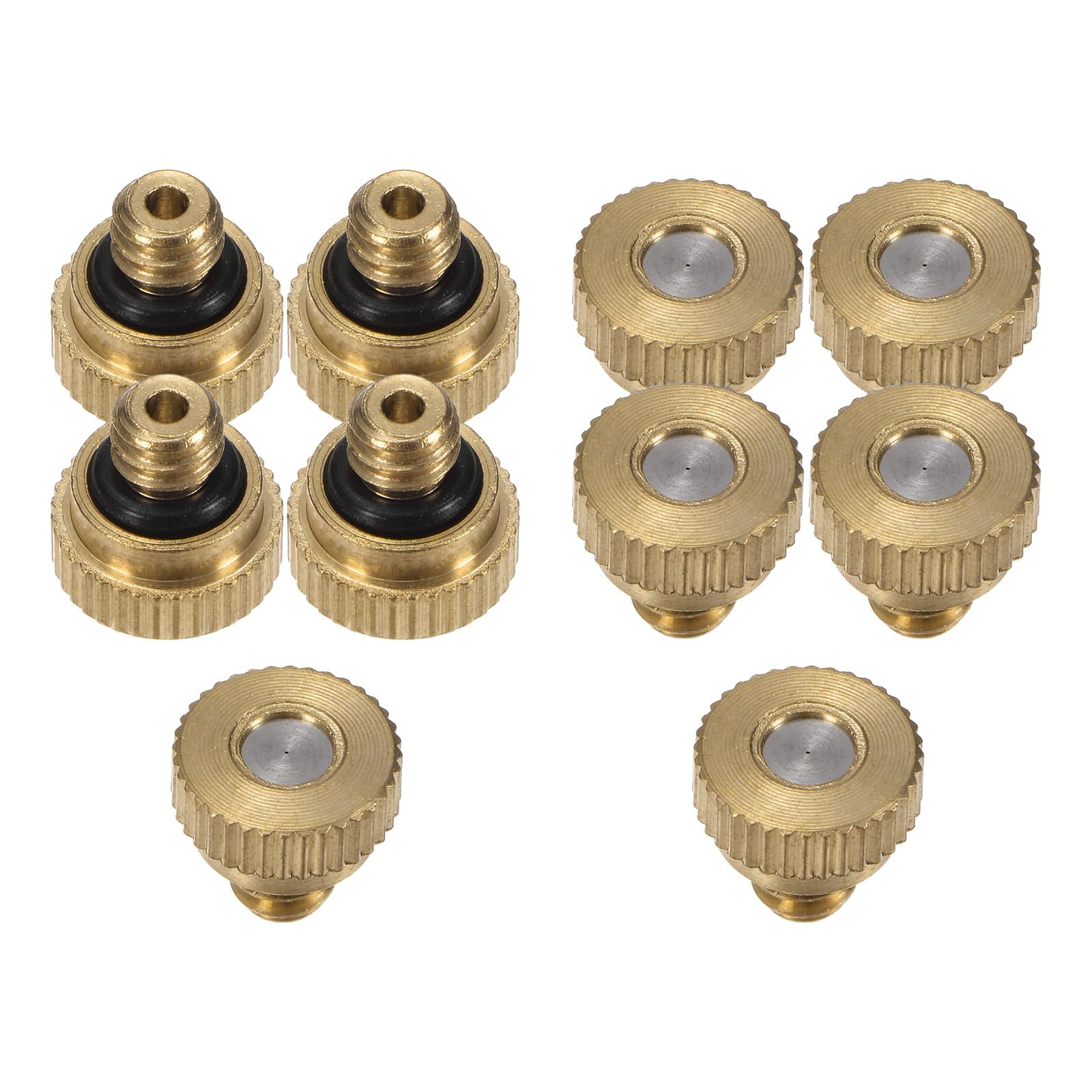 M METERXITY 10-Pack Brass Misting Nozzle, 0.004" 0.1mm Orifice 10/24 UNC O-Ring Replacement Mister Nozzles Plug Mister Heads for Garden Patio Outdoor Cooling System Low-Pressure Atomizing