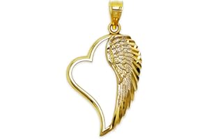 Charm America - Gold Angel Wing inside Heart Charm - 10 Karat Solid Gold