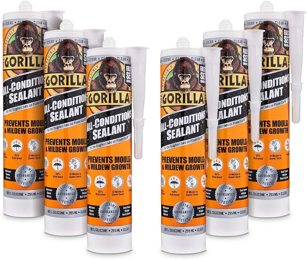 Gorilla All Conditions Sealant Silicone Clear 295ml Pack of 6