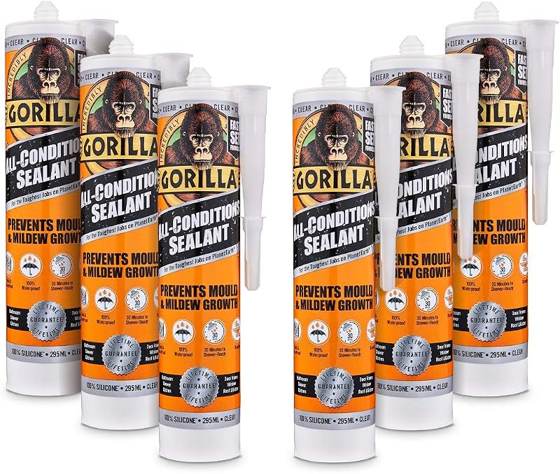 Gorilla All Conditions Sealant Silicone Clear 295ml Pack of 6
