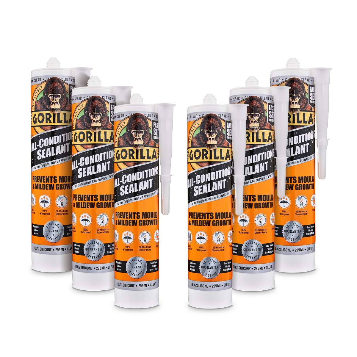 Gorilla 1144115 All Conditions Sealant Silicone Clear 295ml (Pack of 6)