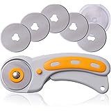 WA Portman Rotary Cutter and Blade Set - 45mm Rotary Cutter with Safety Lock - 5 Replacement Premium SKS-7 Steel Blades - Per