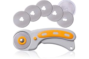 W.A. PORTMAN WA Portman Fabric Cutter Wheel - 45mm Rotary Cutter for Fabric with Safety Lock & 5 Extra Rotary Blades - Ideal for Sewing, Quilting, Crafting & Use with Sewing Cutting Mats with Comfort Grip Handle