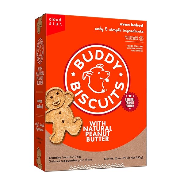 BUDDY BISCUITS CRUNCHY DOG TREATS, PEANUT BUTTER, 16 OZ. BOX