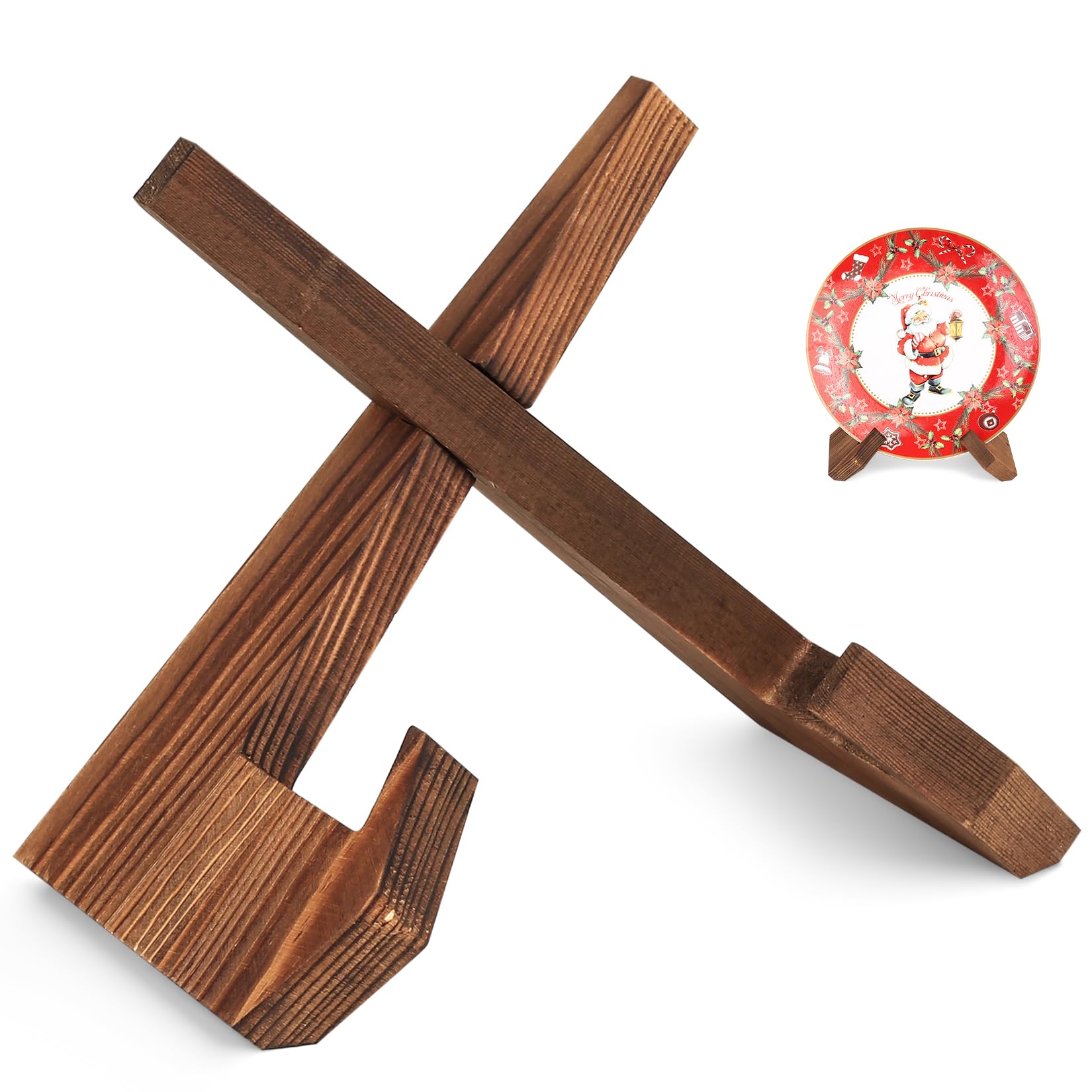 ANBEEISS Wooden Plate Stand For Display - 8.78 Inch Solid Wood Plate Holder, Book Stand And Bowl Display Stand With Secure Fixed Angle