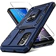 Janmitta Compatible with Moto G Play 2023,G Power 2022/G Pure Case Built in Slide Camera Lens Cover+Screen Protector+Ring Holder,Heavy Duty Shockproof Full Body Phone Cover,Blue