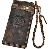 Le'aokuu Mens Genuine Leather Bifold Wallet Organizer Checkbook Removable Chain Wallet