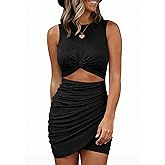 BTFBM Women 2026 Summer Dresses Sleeveless Casual Crewneck Bodycon Cutout Twist Slim Wrap Club Party Beach Mini Dress