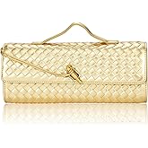 EGCUQ Pu Leather Woven Bag Purse,Black Clutch, Woven Evening Bag For Women 11.8" x 1.7" x 4.9"