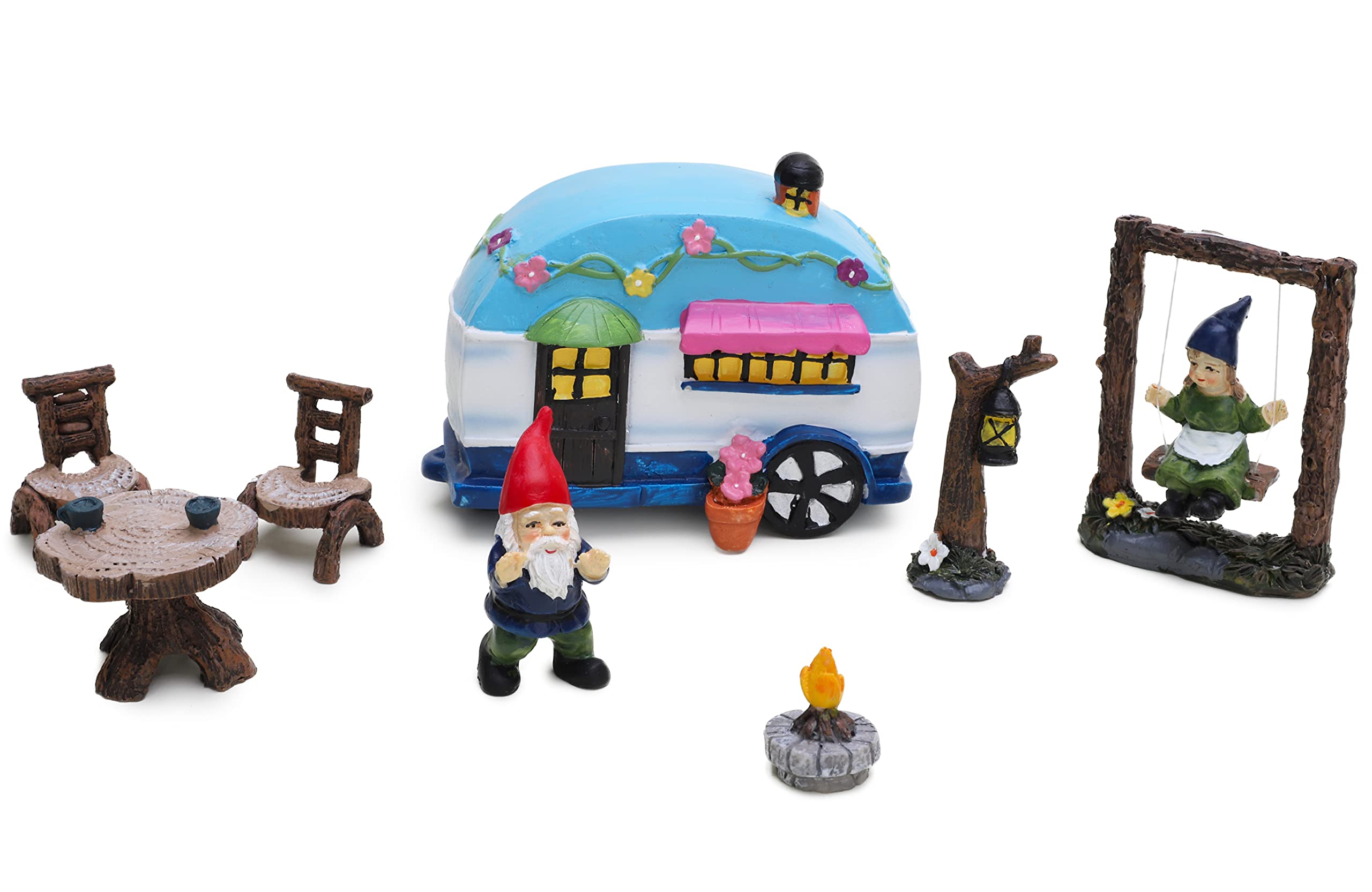 Toyland® 8 Piece Enchanted Garden Fairy Gnome & Caravan Ornament Decoration Set