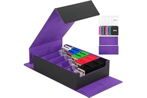 STEPANE 5 Row Trading Card Storage Box, 3800+Bulk Card Organizer Box with 20 Dividers & 5 Supporters, Graded Card Deck Box for YuGiOh, MTG, TCG with Double Lid Black/Violet