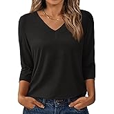 GKBK 3/4 Length Sleeve Womens Tops V Neck Casual Tunic Loose Fit Basic Shirts Trendy Tops for Women 2025