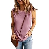 KINLONSAIR Women's Loose Fit Sleeveless Waffle Tank Tops Casual Crew Neck Knitted Tees