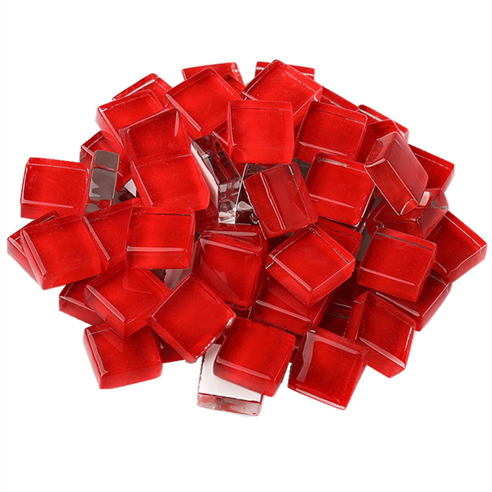 200g Glass Mosaic Tiles Square Crystal Mosaic Stones Glass Pieces for DIY Art Craft Decoration,1x1cm(Red)