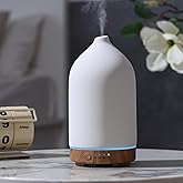 Gooamp 200ML Ceramic Essential Oil Diffuser - Ultrasonic Aromatherapy & Humidifier with 7-Color LED Lights, Auto Shut-Off, Wood Grain Base, 1H/3H/6H Timer | Scent for Home, Office, Yoga