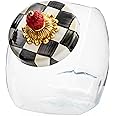 MACKENZIE-CHILDS Sweets Jar with Enamel Lid, Small Glass Cookie Jar or Kitchen Jar, 0.5-Gallon Capacity, Black-and-White Courtly Check